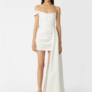 Sau Lee Brenda Dress White One-Shoulder Mini Dress with Draped Side Panel